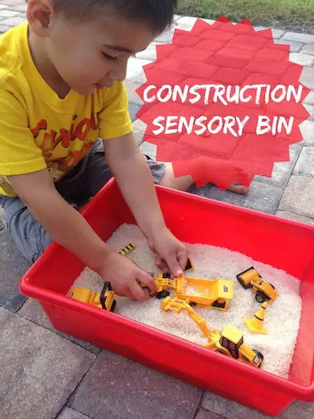 Construction sensory bin