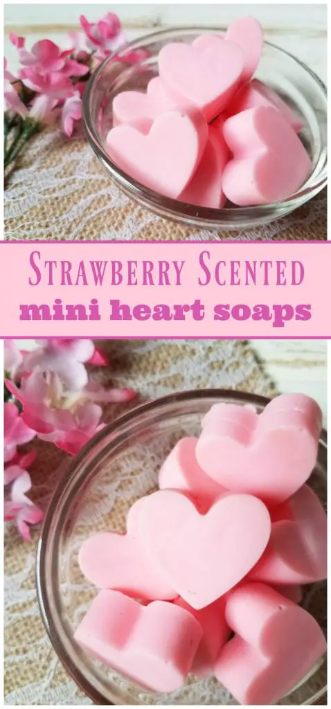 Homemade strawberry scented mini heart soaps