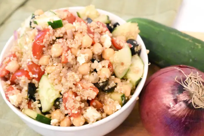 Mediterranean quinoa salad with feta and olives