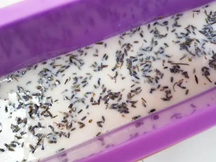 adding lavender flowers to the soap