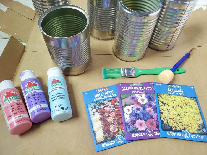 supplies for painting recycled cans